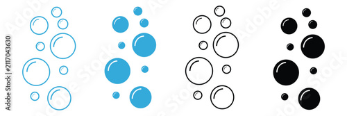 Foto Water bubble icons with fizzy drink, sparkling soda and carbonation symbols