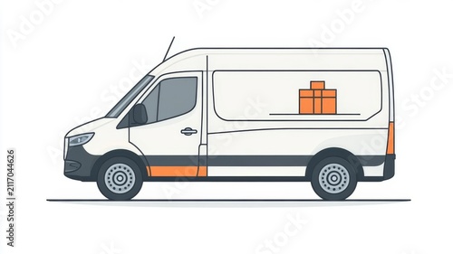 White delivery van illustration representing professional cargo transportation logistics and courier services.