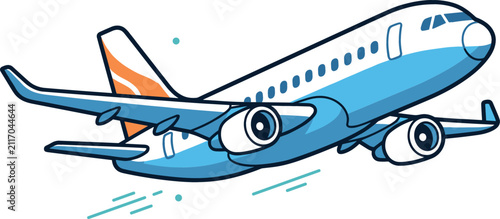 Fotografía Commercial Airplane Flight In Air Vector Illustration Featuring Flat Cartoon Pas
