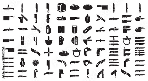 Quadro su tela Collection Of Black Knife Silhouettes On A White Background blade