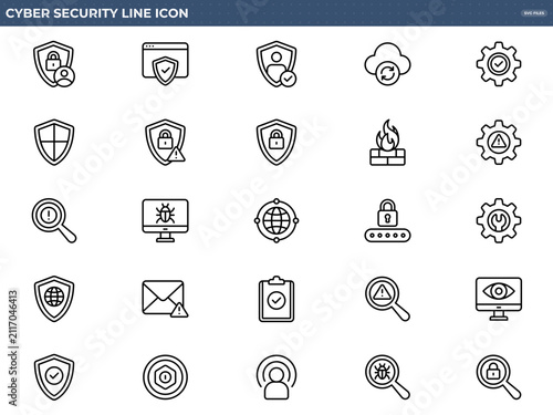 Set of Cyber Security Line Icons for Digital Protection