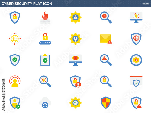 Flat Cyber Security Icons Set for Digital Protection