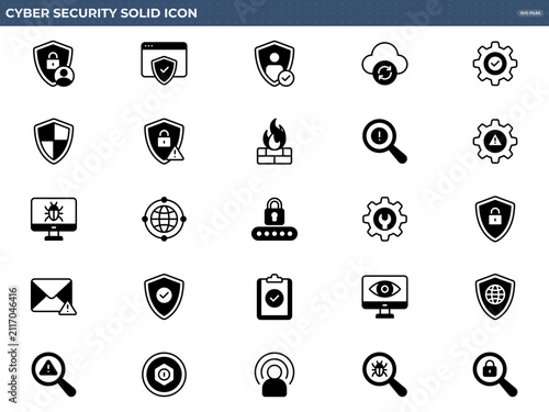 Set of Cyber Security Solid Icons for Digital Protection