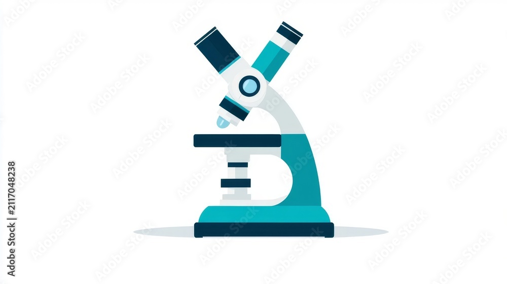 Fototapeta premium Modern scientific laboratory microscope icon illustration for biology and research education graphics.
