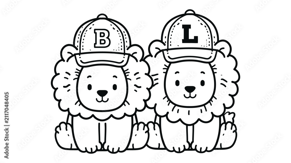 Naklejka premium Lion vector illustration character design wearing baseball caps