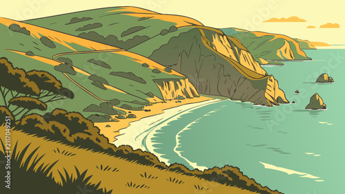 Картината върху платно Coastal Cliffs National Park Vector