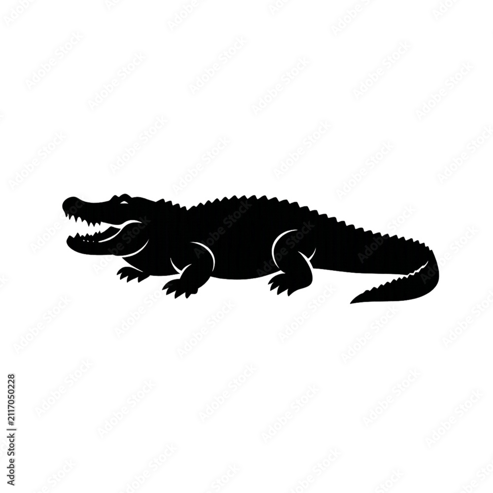 Fototapeta premium Alligator silhouette icon. Black crocodile vector graphic for wildlife design.
