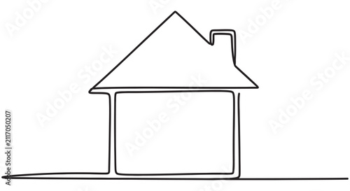 Foto Line drawing of a house with a pitched roof on a white background
