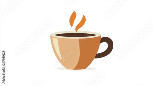 Minimalist illustration of steaming hot coffee cup icon for morning beverage concept and breakfast cafe design elements.