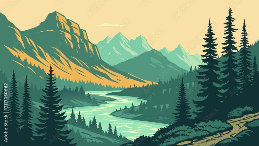 Fototapeta premium Glacier Valley National Park Vector 