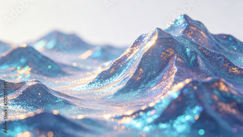 Shimmering Glittering Mountain Range with Blue and Gold Hues