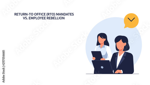 Return to Office Mandates vs Employee Rebellion: Business conflict, remote work debate, corporate policy, and workplace tension.