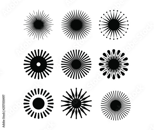 Sunburst vector icon collection featuring various radial beams