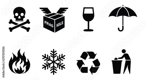 Warning icon set hazard safety caution fragile signs symbols