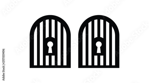 Gate icon vector design featuring jail cell bars with keyhole