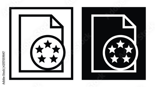 Document icon set with five star rating reviews, document