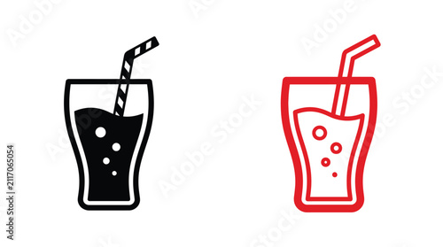Glass Of Beverage With Straw Line Art Icon On White Background