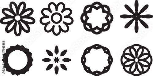 Fotografía Floral geometric and abstract flower line icon set