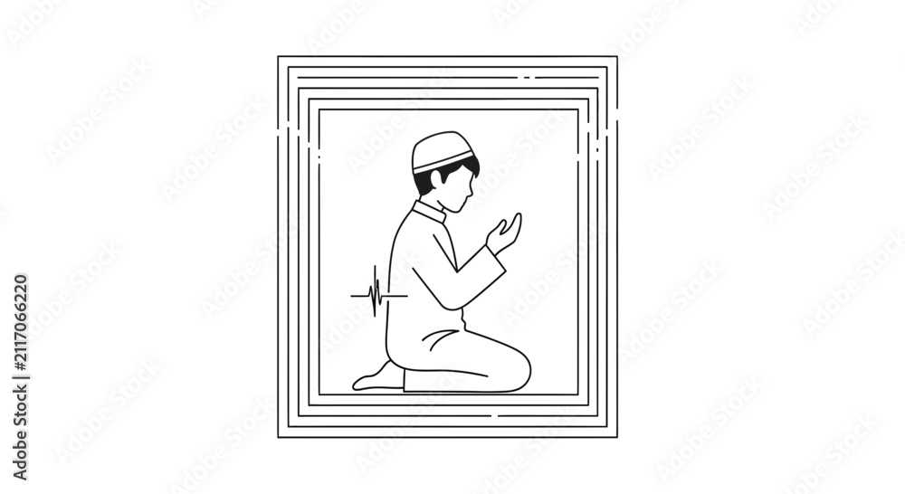 Fototapeta premium Muslim boy praying, Islamic tradition, faith and devotion in Islamic culture