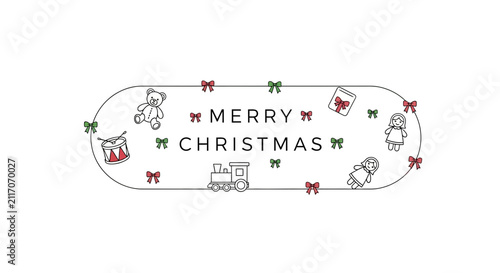 Merry Christmas Cute Toys Doodle Border with Text