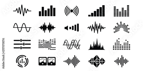 Canvastavla Set of audio wave and sound frequency symbols with audio output sound waves sign