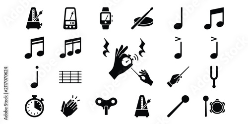 Quadro su tela Music performance and conducting icon collection with conducting metronome silho