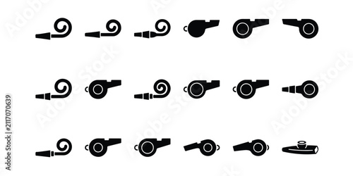 Cuadro en lienzo Set of party whistle and noisemaker icons with noisemaker celebration birthday s