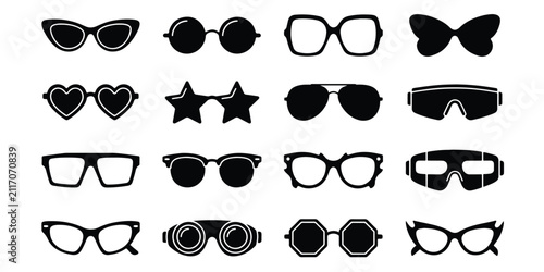 Картината върху платно Collection of various fashionable eyeglass frame silhouettes with cat eye eyegla