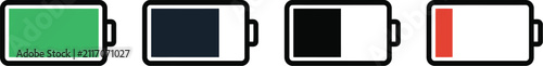 Battery icon set showing different levels of charge from full to empty status