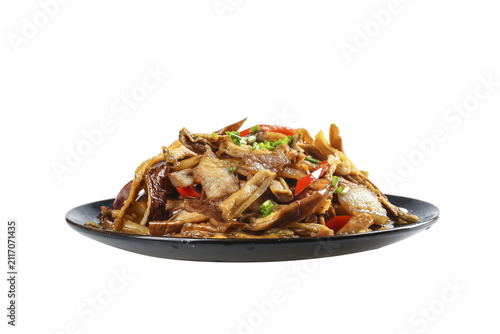 фотографія Stir-Fried Purple Eggplant with Mixed Vegetables Asian Cuisine Dish on Black Pla