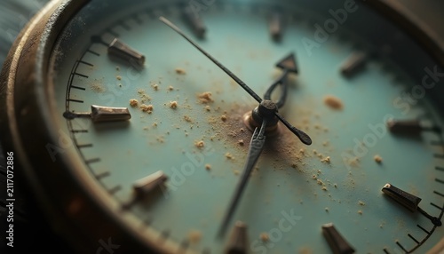 Dust Settled on Abandoned Clock Face Macro Detail Generate AI