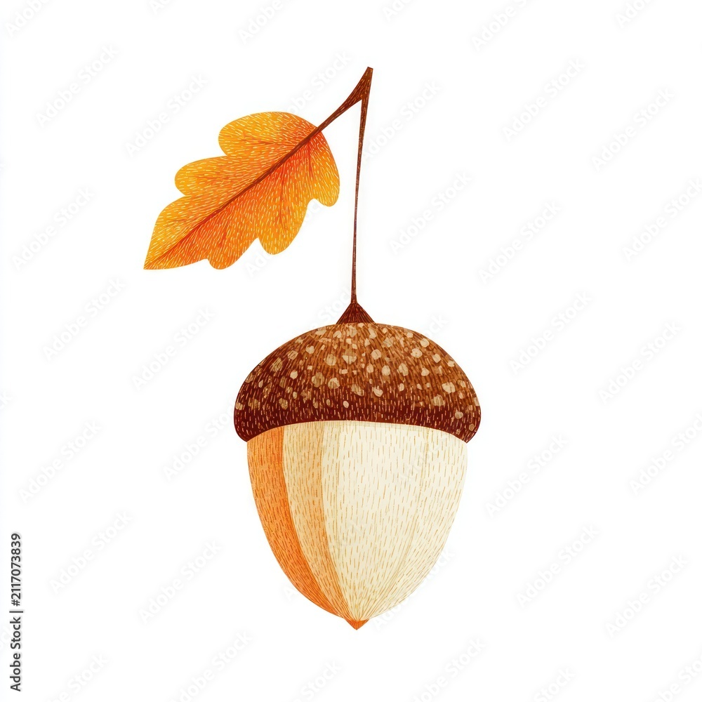 Fototapeta premium Autumn acorn with orange leaf.