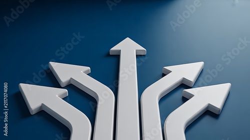 Multiple directional arrows representing business strategy and decision making