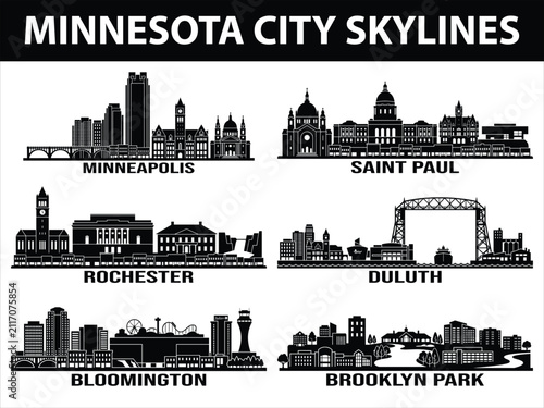 Black Minnesota city skylines set