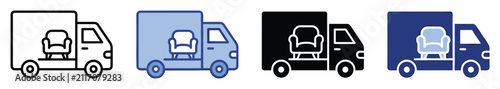 Set of moving truck icons for furniture delivery and relocation service applications or websites