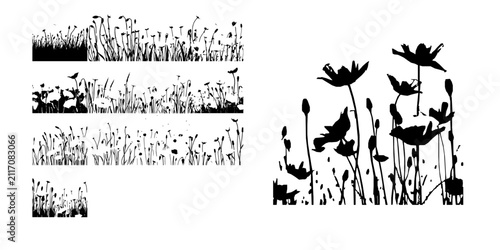 Foto Field Of Poppies Swaying In The Wind Outline Clean Line Black Outline On White C