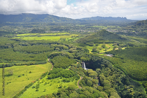 Wailua River State Park on eastern side of Hawaiian island of Kauai, consists of Wailua River valley, only navigable river in Hawaii. United States