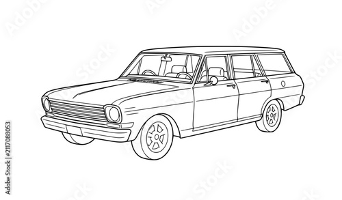 Canvastavla A simple black and white line drawing of a classic vintage station wagon car iso