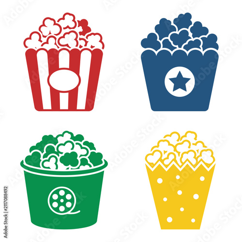 Popcorn Bucket Icon Set Movie Cinema Snack Collection