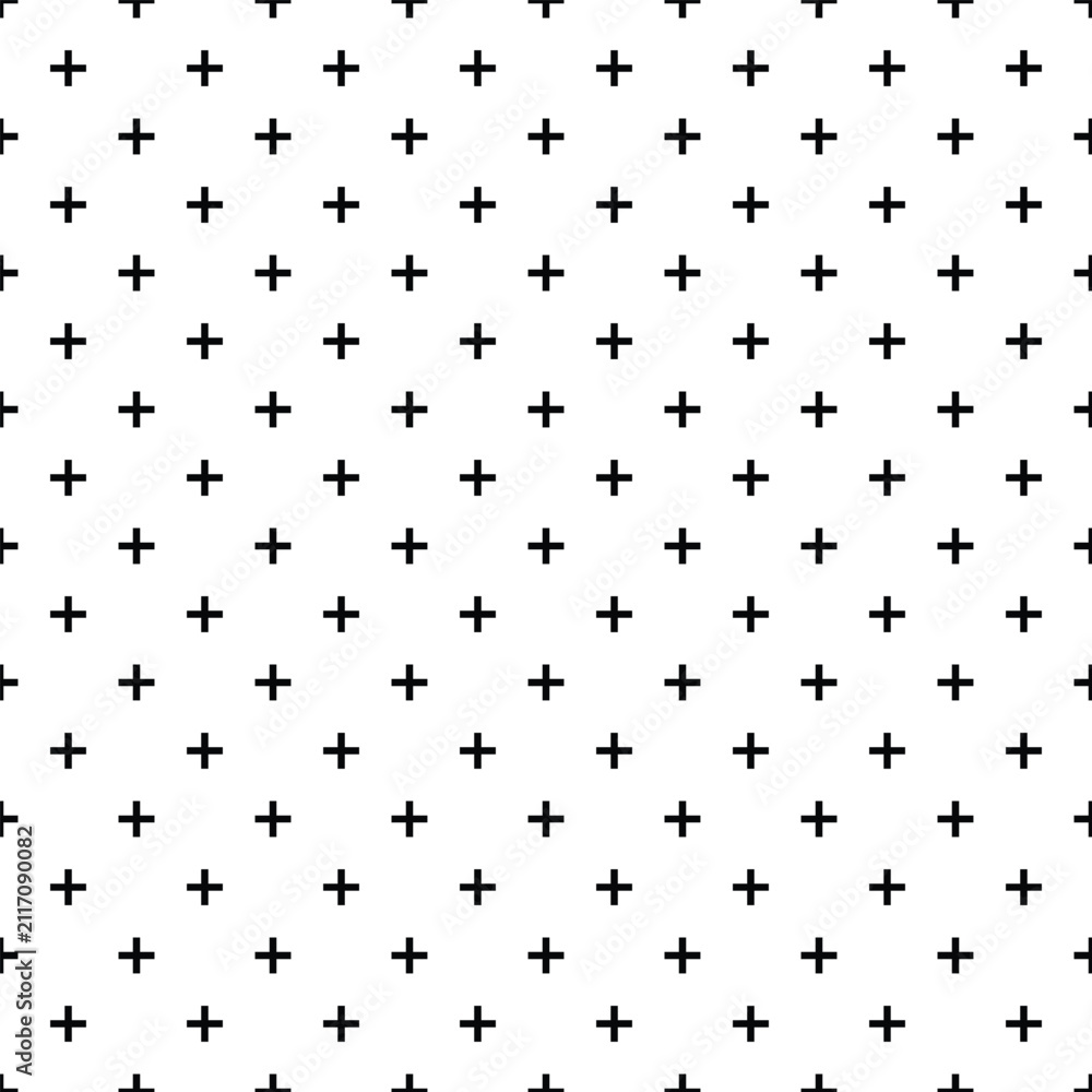 Fototapeta premium Seamless Black Plus Sign Pattern on White Background