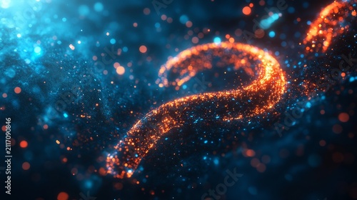 Abstract 3D Rendering of Glowing Question Mark in Cosmic Background