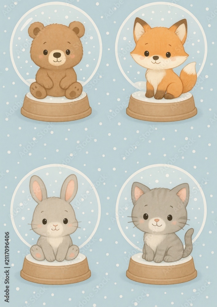 Fototapeta premium Cute animal snow globe wallpaper