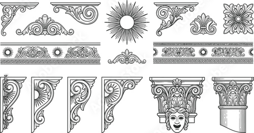 Fotografie Classic Architectural Elements and Decorative Vintage Ornaments Vector Set