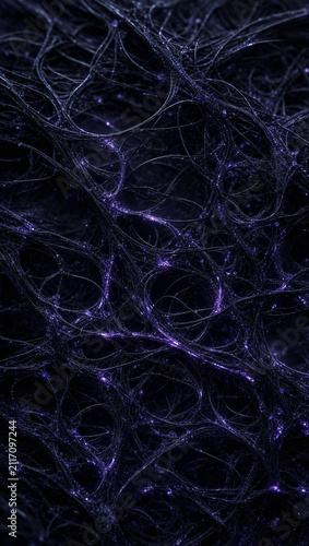 Dark Abstract Dark Wire Filament Organic Pattern Macro AMOLED Wallpaper with Violet Glow