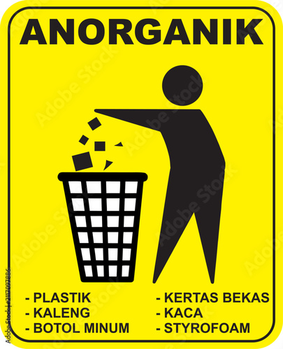 Inorganic Waste Bin Sign with Recycling Disposal Instructions