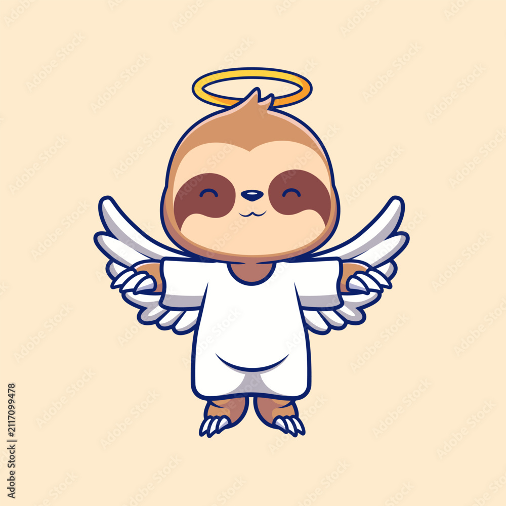 Fototapeta premium Cute Sloth Angel Flying Cartoon