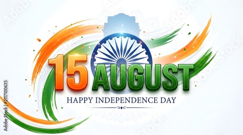 Creative 15 august independence day of india background design with tricolor brush strokes and ashoka chakra emblem illustration