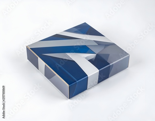 Luxury Square Gift Box with Blue and White Geometric Pattern Design