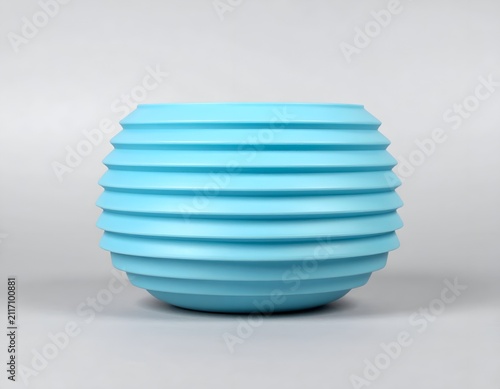 Minimalist 3D Render of a Turquoise Ribbed Round Planter on a Neutral Background