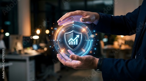 Hands Holding Glowing Digital Analytics Sphere Representing Business Growth and Innovation